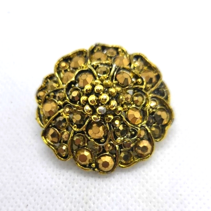Hollycraft Aurum Rhinestone Flower Brooch